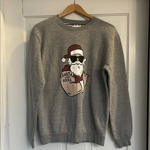 Denim & Flower Gray Santa Rocks Graphic Crewneck Sweater Men’s Size Medium